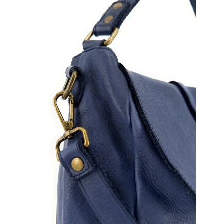 Sac messager élégant avec bandoulière amovible en cuir vintage bleu profond