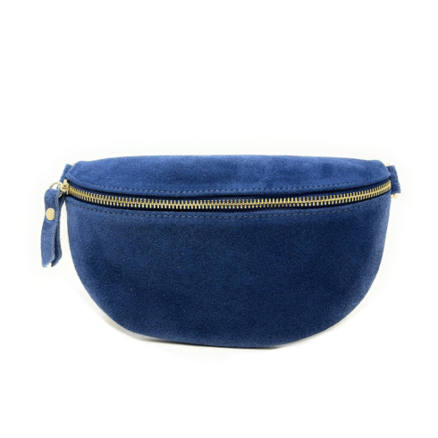 Sac ceinture tendance femme en cuir nubuck bleu avec bandoulière amovible