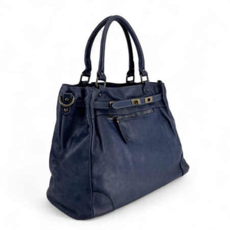 sac à main en cuir bleu profond souple délavé pur de vachette italien
