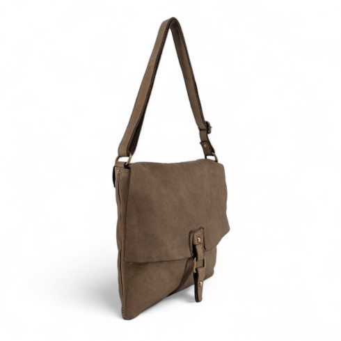 Sac bandoulière tendance femme marron taupe en cuir vintage souple