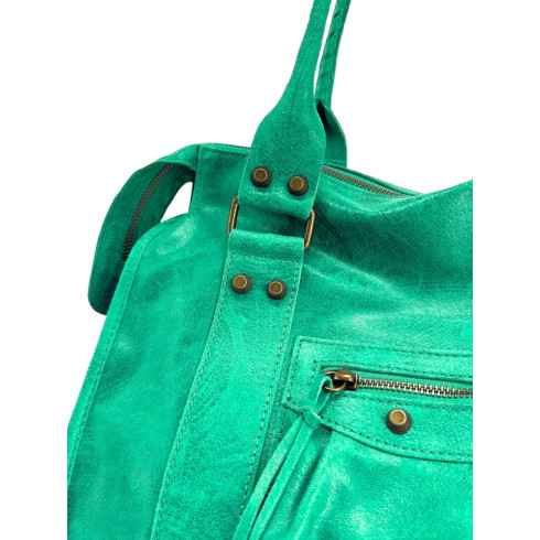 sac en cuir pur de vachette brossé italien vert menthe pour femme avec bandoulière
