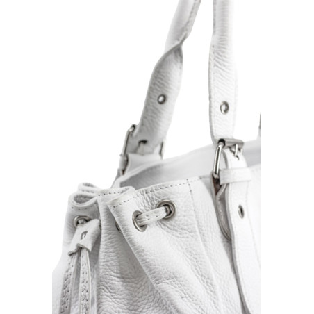 Sac à main en cuir italien pur de vachette blanc porté épaule pour femme