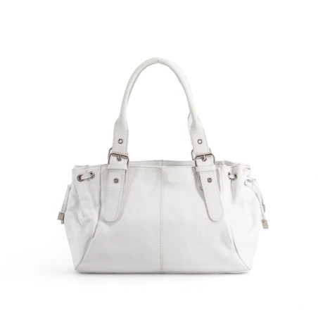 Sac à main blanc femme forme baguette en cuir grainé fabriqué en Italie