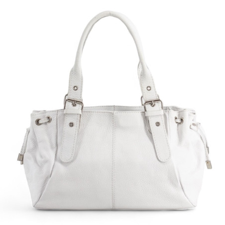 Sac femme en cuir italien grainé pur vachette blanc avec bandoulière amovible