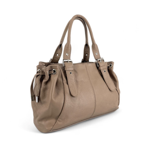 Sac tendance en cuir pur de vachette grainé italien avec bandoulière taupe pour femme