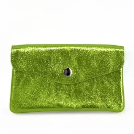 Pochette porte-monnaie irisé pour femme en cuir vert anis