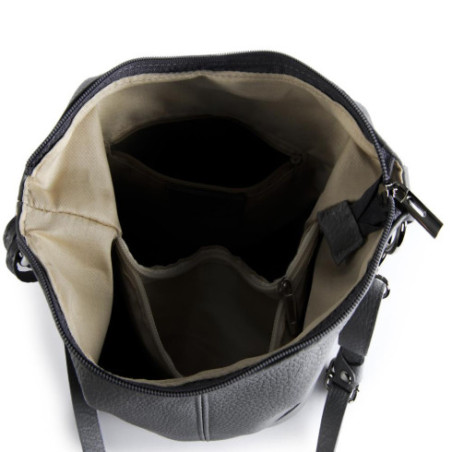 Sac à main femme tendance en cuir grainé porté de travers avec bandoulière gris clair sac seau