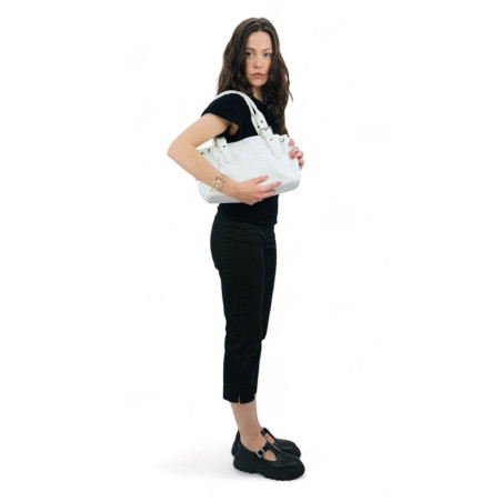 sac en cuir italien grainé pur vachette blanc avec bandoulière femme mode