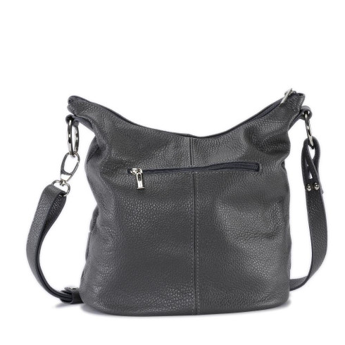 Sac seau femme en cuir italien grainé porté épaule avec bandoulière gris foncé sac bandoulière tendance