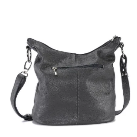Sac seau femme en cuir italien grainé porté épaule avec bandoulière gris foncé sac bandoulière tendance