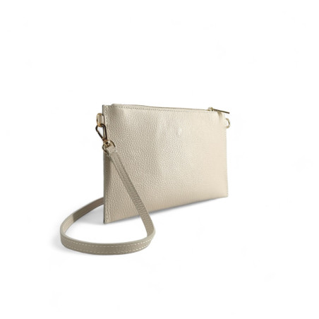 Sac poignet et porte-monnaie assorti beige pour femme avec bandoulière amovible en cuir grainé