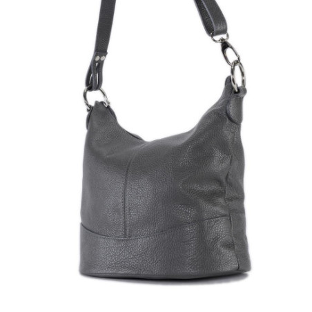Sac bandoulière tendance en cuir porté de travers avec bandoulière réglable gris foncé sac seau