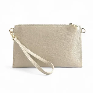 Ensemble pochette et porte-monnaie en cuir italien grainé pur de vachette beige pour femme