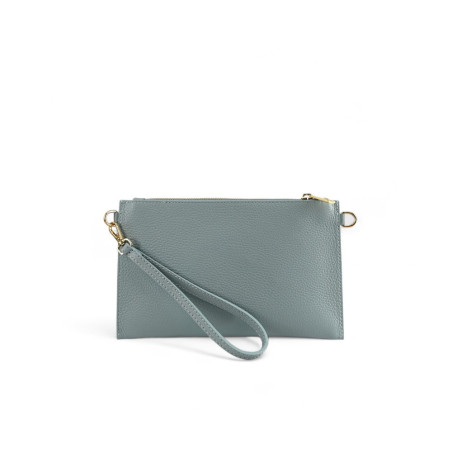 Sac poignet et porte-monnaie assorti bleu pour femme avec bandoulière amovible en cuir grainé