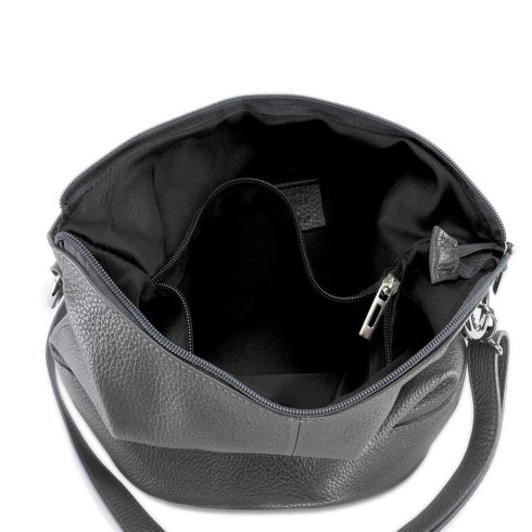 Sac seau femme très tendance en cuir grainé italien porté bandoulière gris foncé sac bandoulière