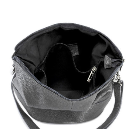 Sac seau femme très tendance en cuir grainé italien porté bandoulière gris foncé sac bandoulière