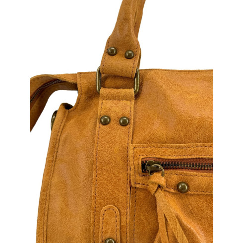 Sac en cuir brossé pur vachette marron camel fabriqué en Italie pour femme