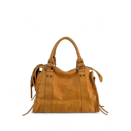 Sac à main en cuir brossé italien pur de vachette marron camel pour femme tendance