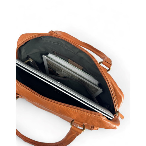 Sac à main mode femme en cuir lisse marron cognac pur vachette italien