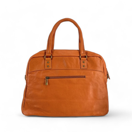 sac marron cognac femme forme bowling en cuir lisse italien pur de vachette