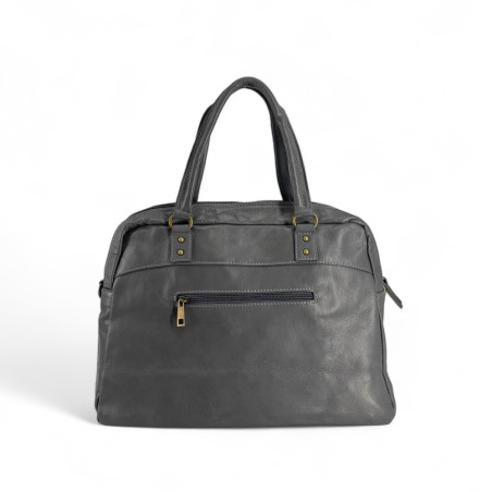 sac à main en cuir lisse pur vachette italien gris foncé pour femme