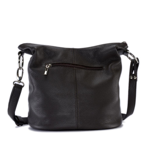 Sac seau très tendance femme en cuir porté épaule de travers et bandoulière marron foncé sac bandoulière