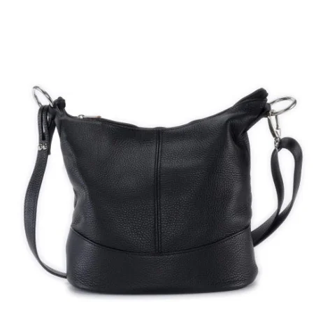 Sac bandoulière femme tendance en cuir italien grainé porté épaule et de travers noir sac seau tendance