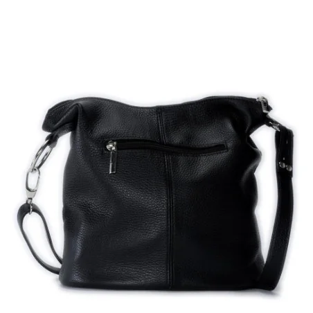 Sac bandoulière mode femme en cuir grainé porté de travers avec bandoulière noir sac seau très tendance