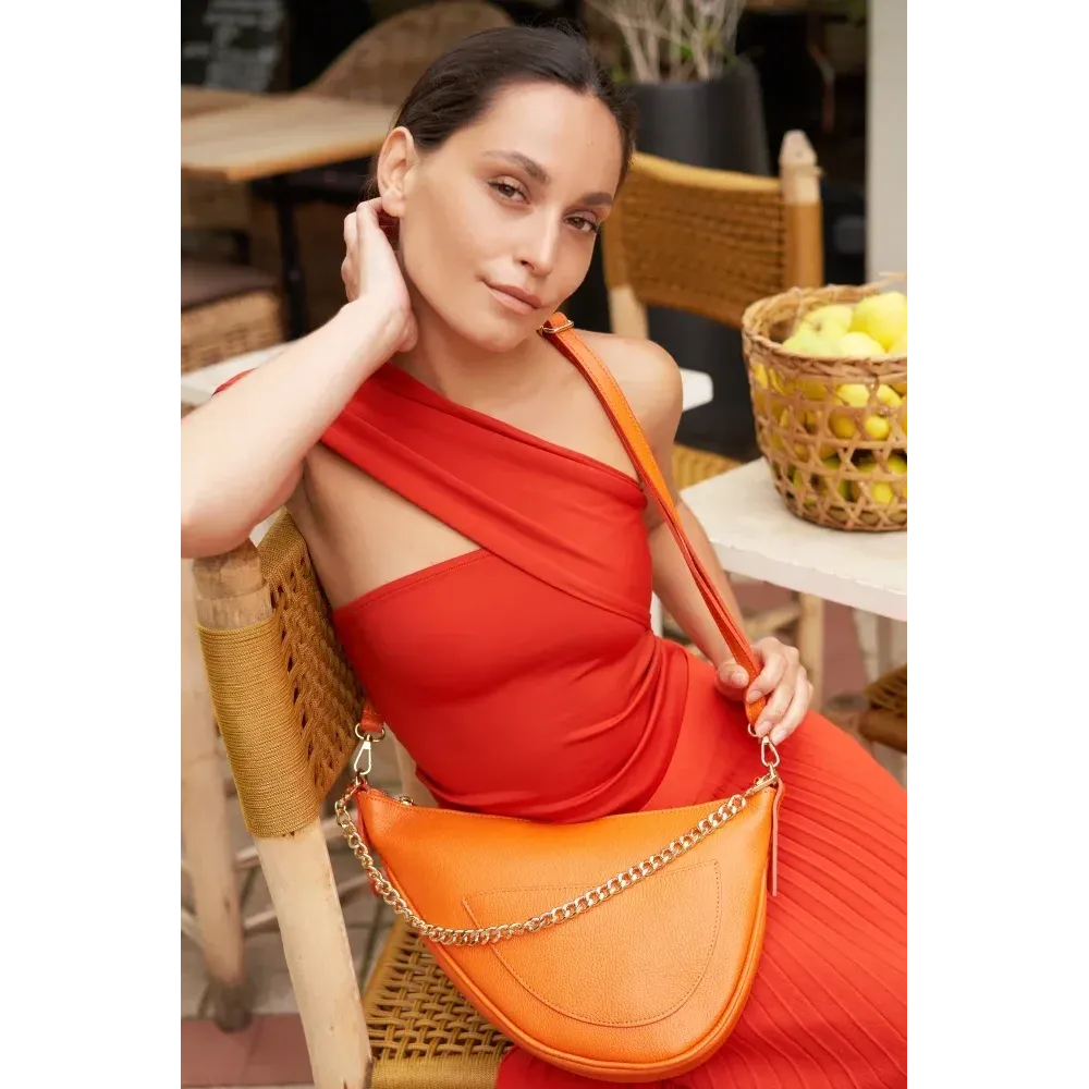 Sac Bandoulière Femme Amexo En Velours Côtelé - Forme Demi-Lune, Sangle Réglable