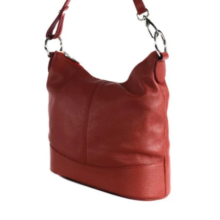 Sac bandoulière femme tendance en cuir italien grainé porté épaule et de travers rouge clair sac seau tendance