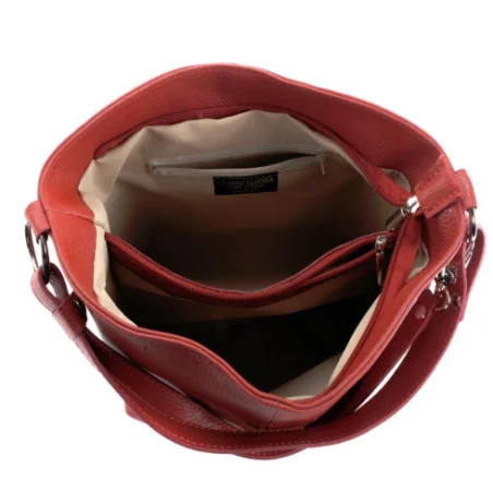 Sac seau très tendance en cuir italien pur cuir de vachette porté bandoulière rouge clair sac bandoulière
