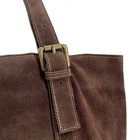 grand sac à main femme en cuir pur vachette italien nubuck marron foncé