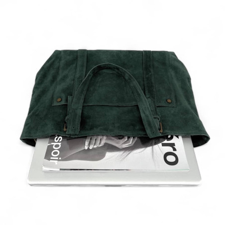 cabas luxe en cuir nubuck pur vachette vert femme fabriqué en Italie