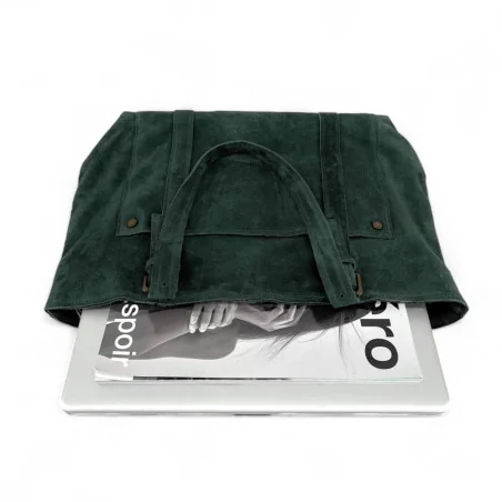 cabas luxe en cuir nubuck pur vachette vert femme fabriqué en Italie