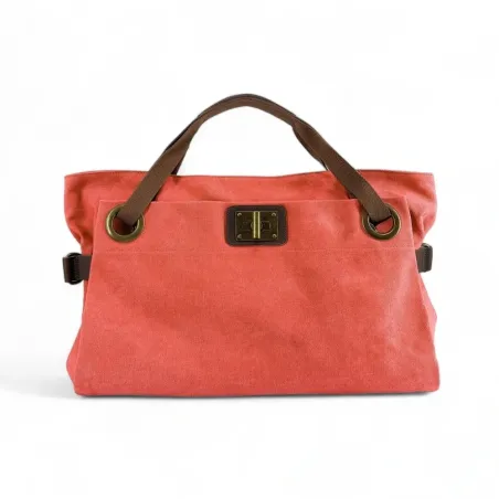 sac à main de voyage pour femme avec bandoulière en toile et cuir rose saumon