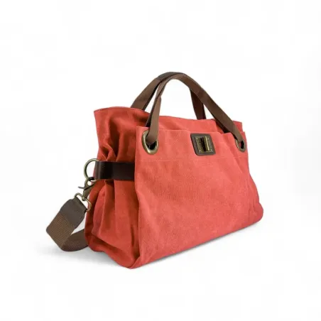 sac à main week-end élégant pour femme en cuir et toile rose saumon