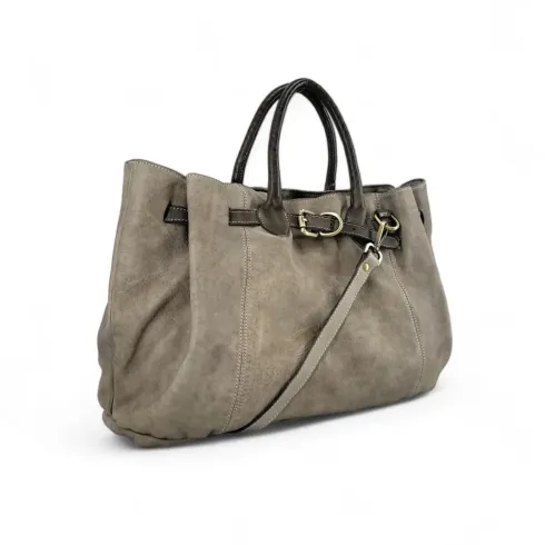 grand sac cabas femme porté main avec bandoulière amovible gris taupe en cuir souple délavé tannage végétal