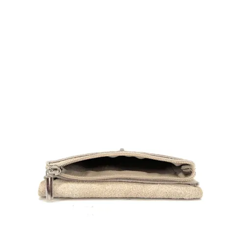 portemonnaie pochette porte-carte femme en cuir grainé haut de gamme beige
