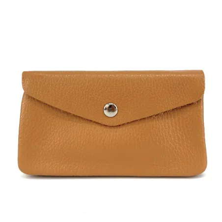 porte-carte porte-monnaie tendance femme marron camel en cuir grainé
