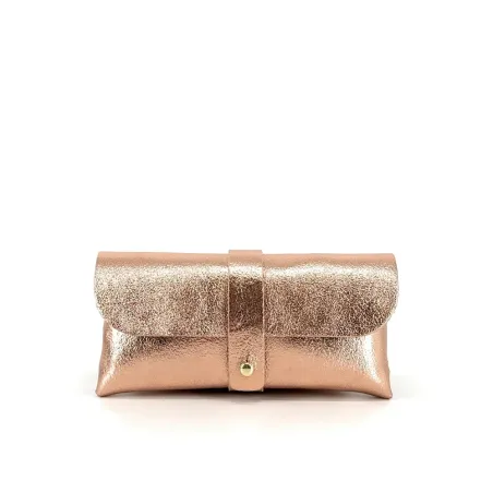 étui à lunettes en cuir pur vachette rose métallisé pour femme