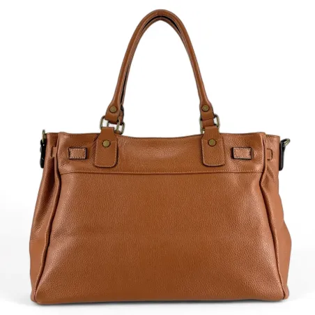 grand sac femme en cuir grainé pur de vachette marron camel fabriqué en Italie