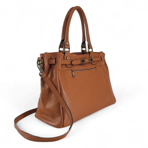 cabas tendance femme marron camel en cuir pur de vachette grainé italien