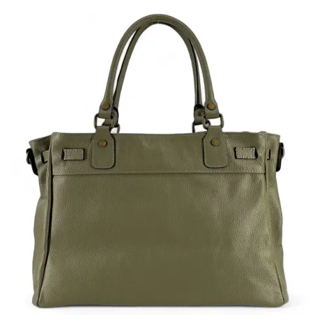 Sac cabas en cuir grainé couleur kaki pur vachette italien pour femme mode