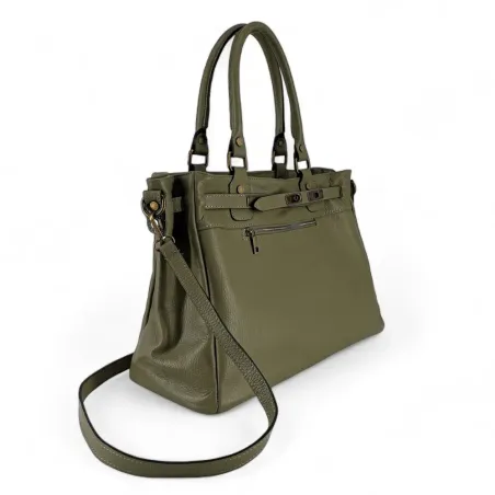 sac cabas en cuir pur de vachette vert kaki pour femme fabriqué en Italie