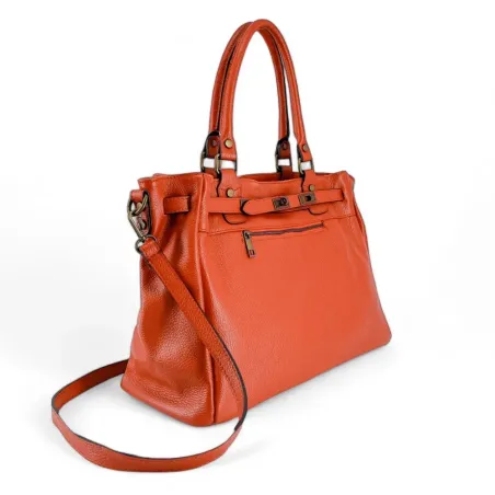 cabas pour femme en cuir italien grainé pur vachette mandarine tendance