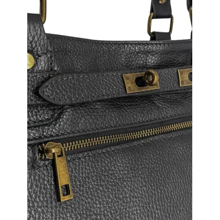 grand sac à main noir pour femme en cuir grainé pur vachette italien