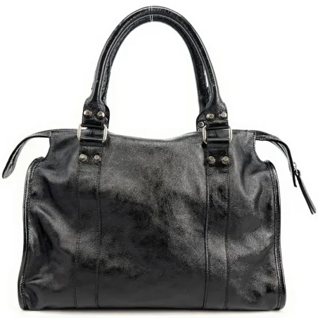 sac bowling noir en cuir métallisé italien pur de vachette pour femme tendance