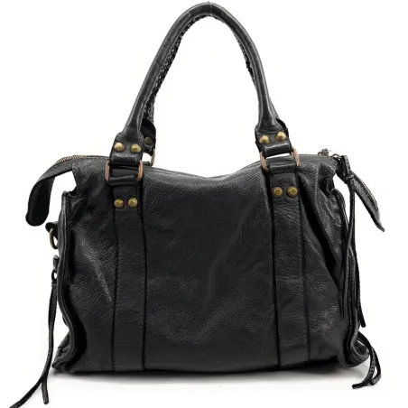 sac à main tendance pour femme en cuir noir italien pur de vachette vintage