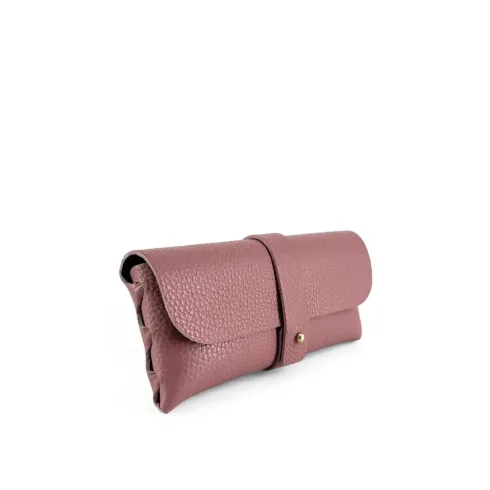 étui à lunettes en cuir grainé italien pur vachette rose poudre pour femme mode