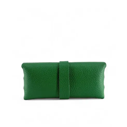 étui à lunettes en cuir grainé italien vert anglais pour femme tendance